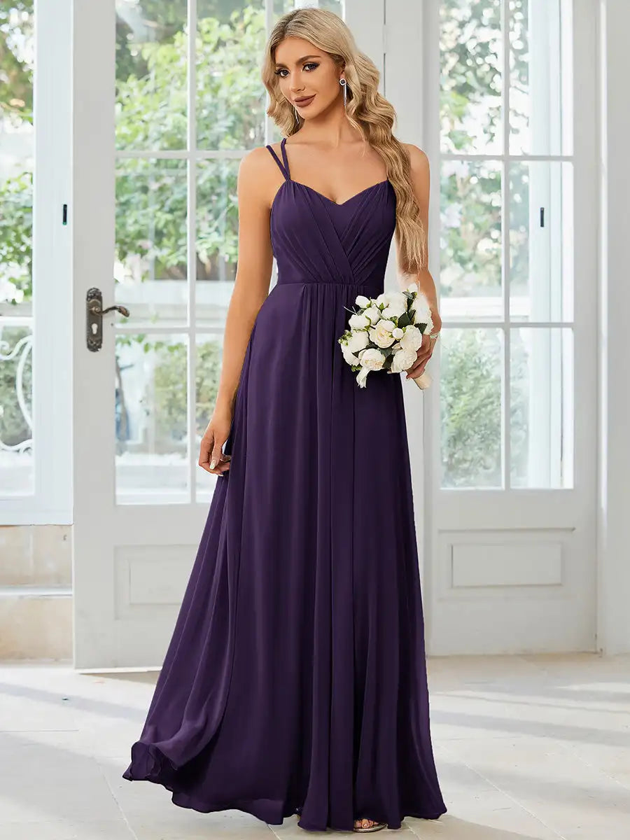 purple chiffon spaghetti straps bridesmaid dresses-formal elegance