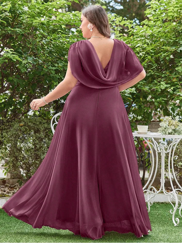 grape colour plus size party dress-formal elegance