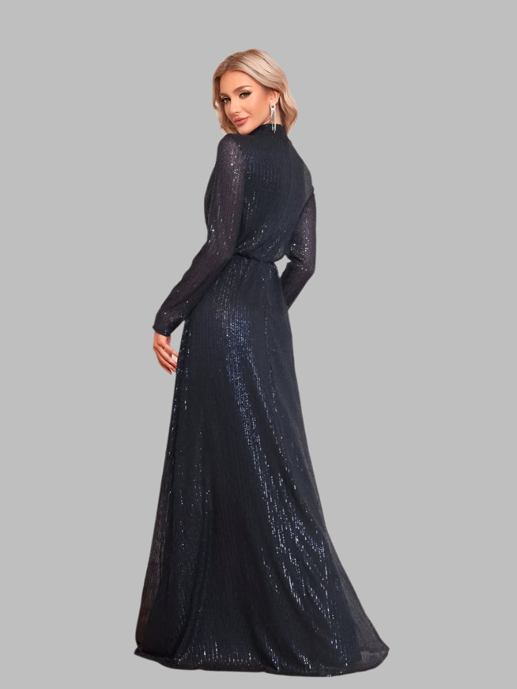 Long sleeve sequins floor length formal evening occasions dress-formal elegance