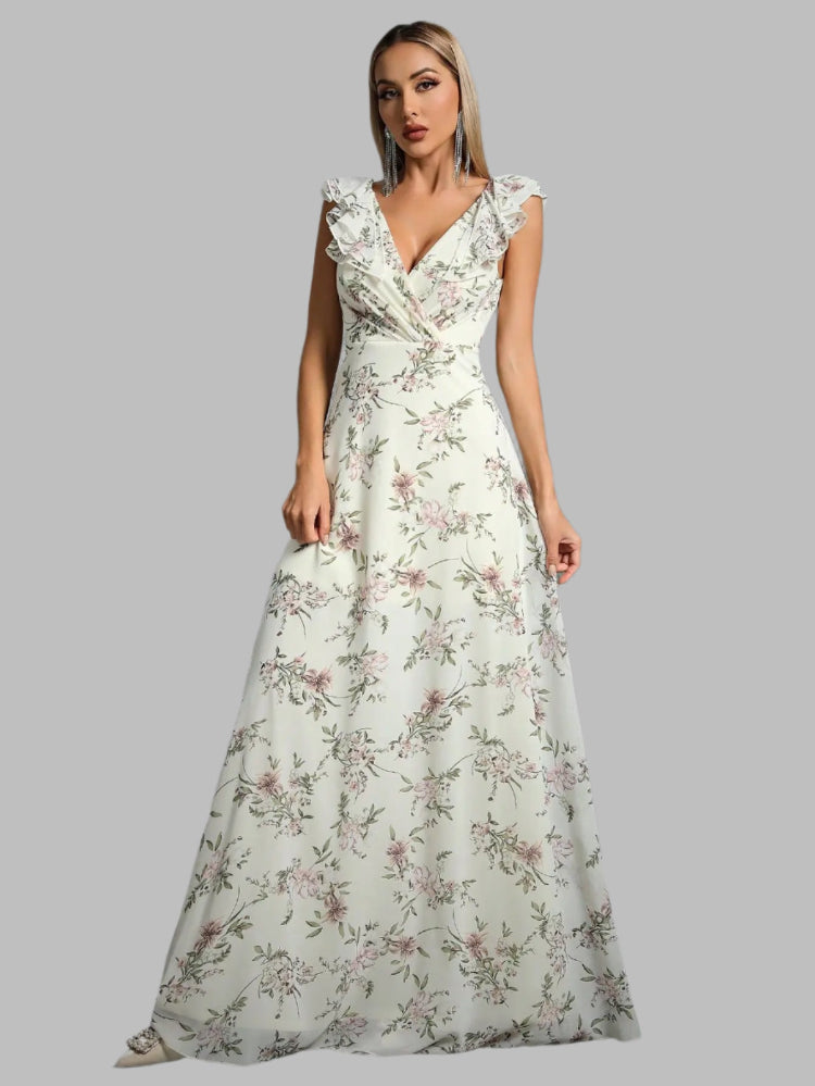 ivory floral chiffon maxi dress-formal elegance