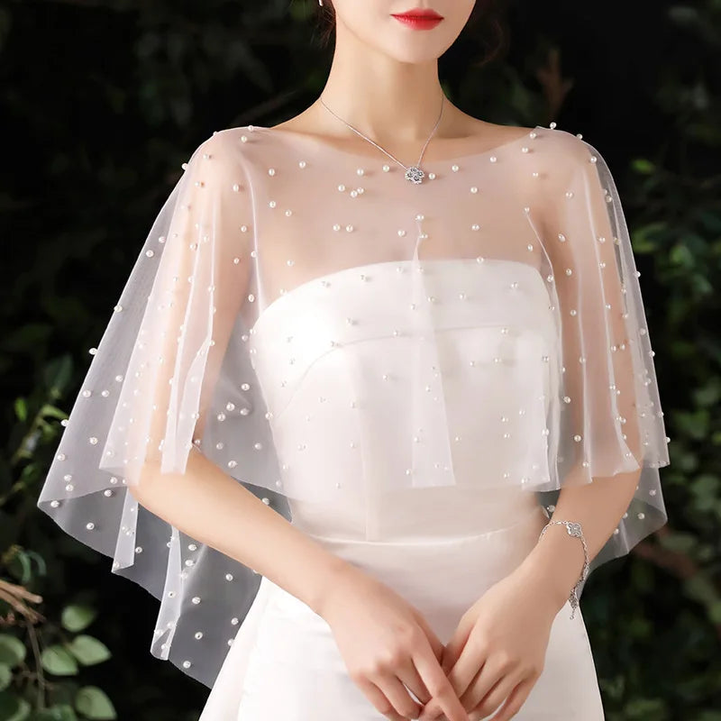 Pearl Beaded Wedding Wrap Bridal Cape
