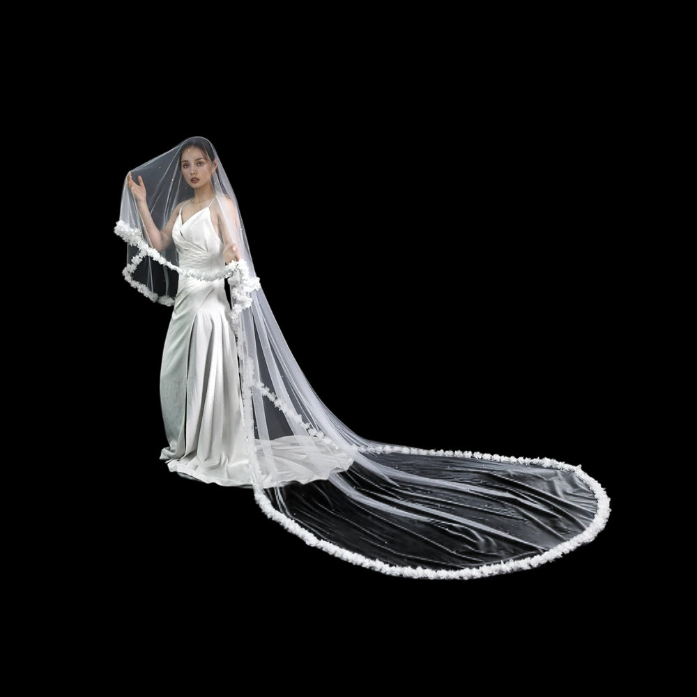 Veil 3D Flowers 2 Tier Bridal Veil With Blusher