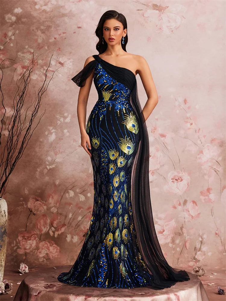 Elegant One Shoulder Sequins Streamer Party Dress