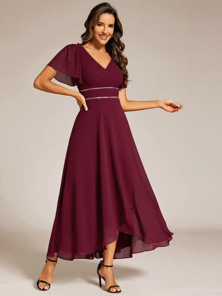 V-Neck A-Line Chiffon Burgundy Bridesmaids Dresses