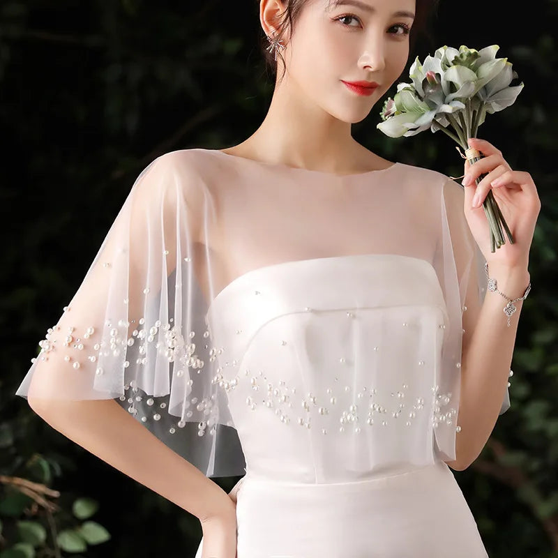 Pearl Beaded Wedding Wrap Bridal Cape