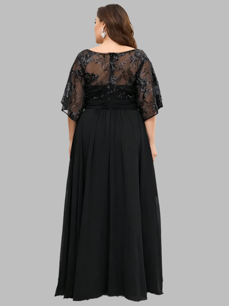 illusion lace covered back bodice chiffon evening dress