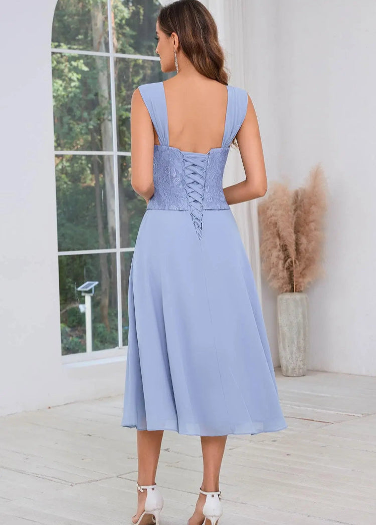 Navy Blue Chiffon A-Line Dress With Jacket