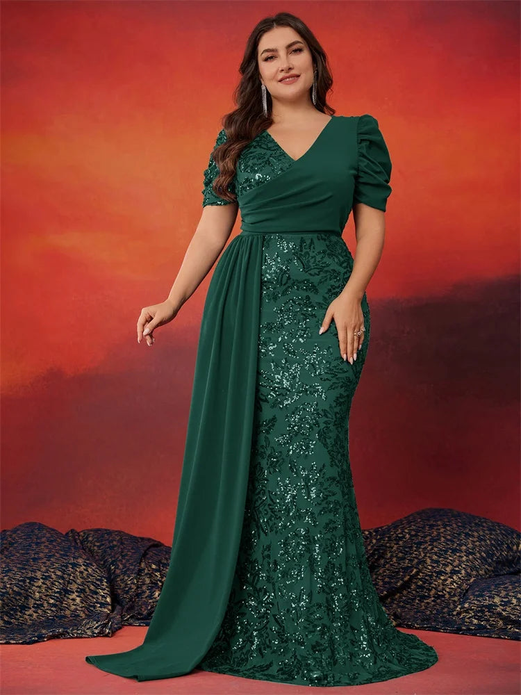 forest green plus sizes sequin evening dress-formal elegance