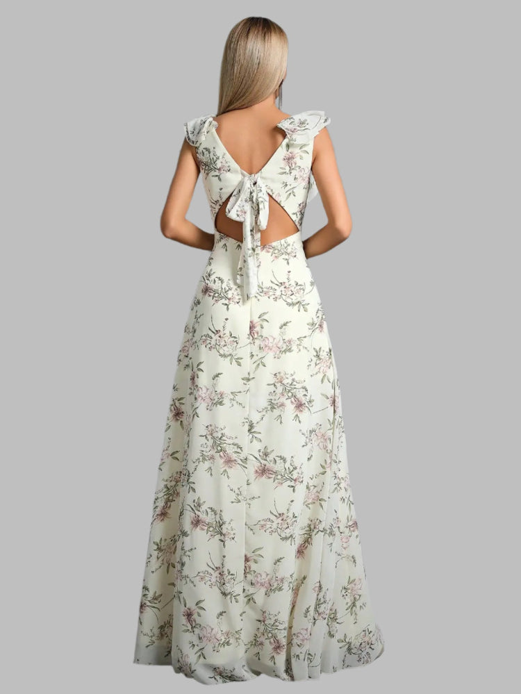 tie up bow cut out back a-line maxi dress-formal elegance