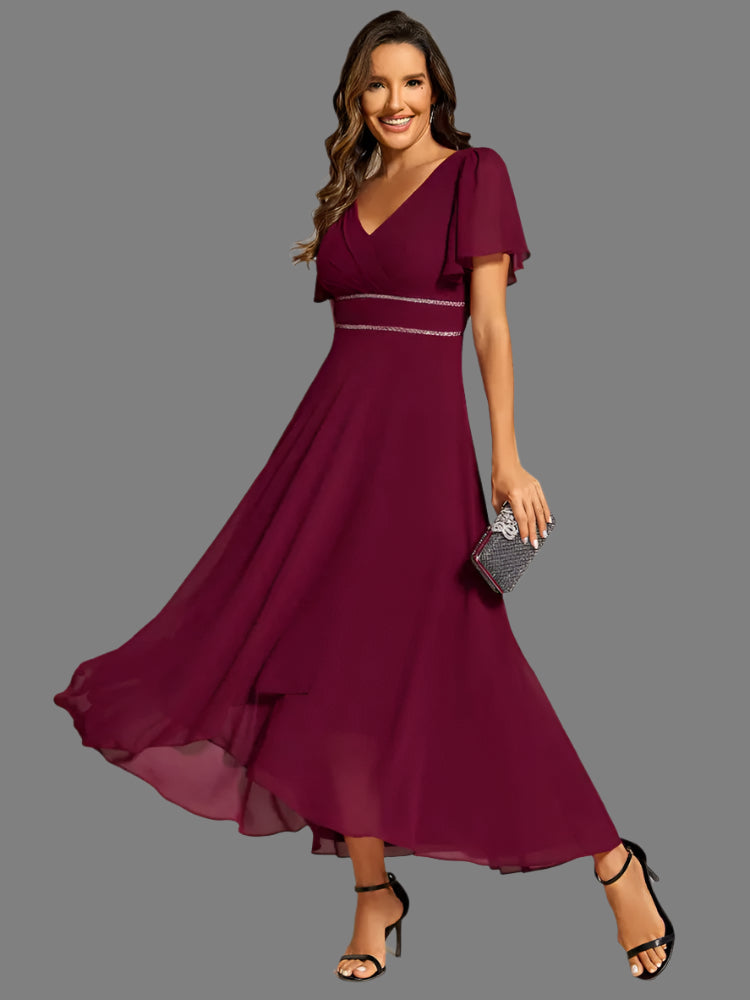V-Neck A-Line Chiffon Burgundy Bridesmaids Dresses
