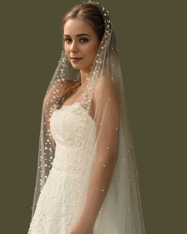 Pearls White Multi Length Wedding Veil