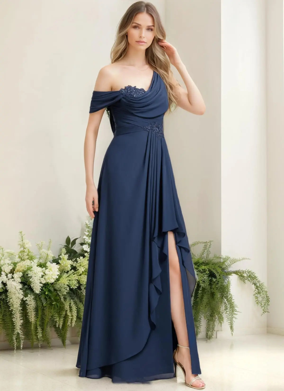Dusty Blue Chiffon Lace Mother Of The Bride Dress