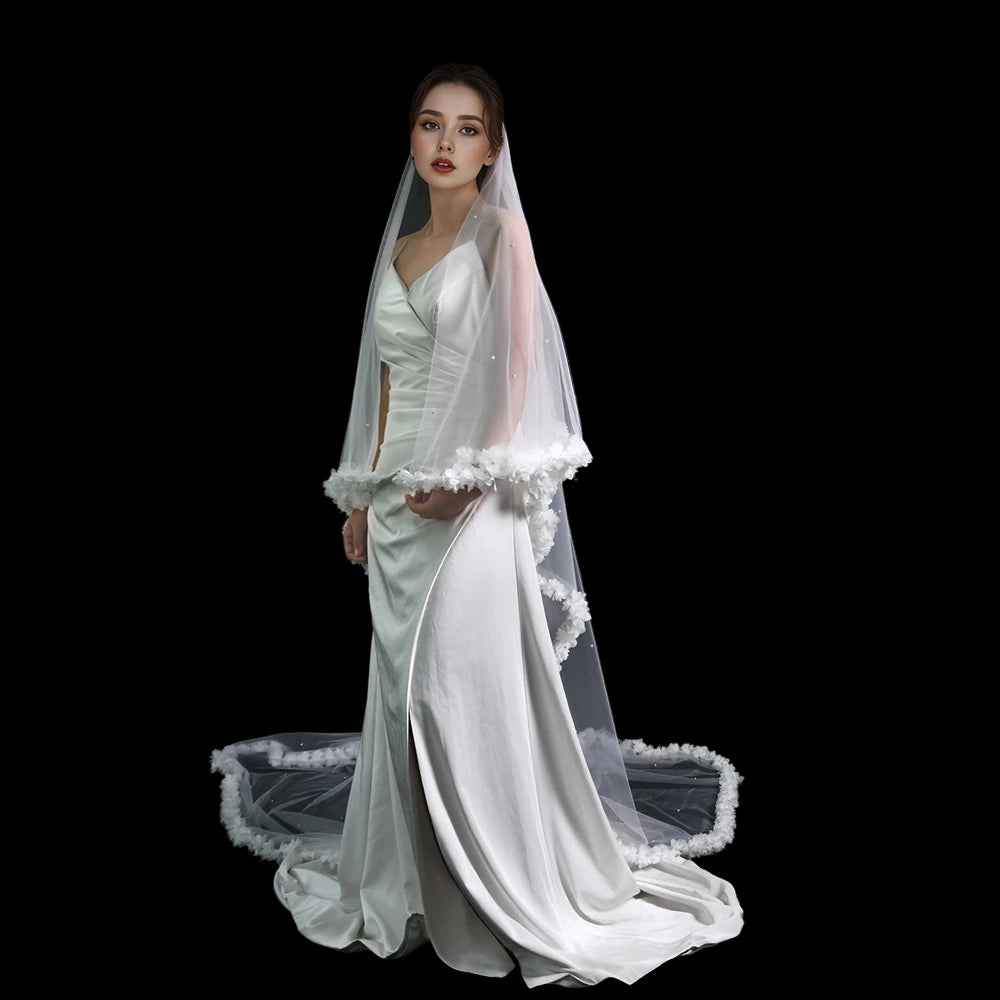 Veil 3D Flowers 2 Tier Bridal Veil With Blusher