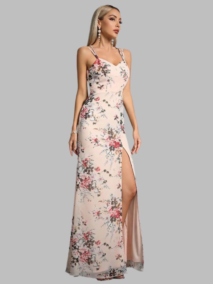 Elegant Pretty Printed Chiffon Maxi Party Dresses
