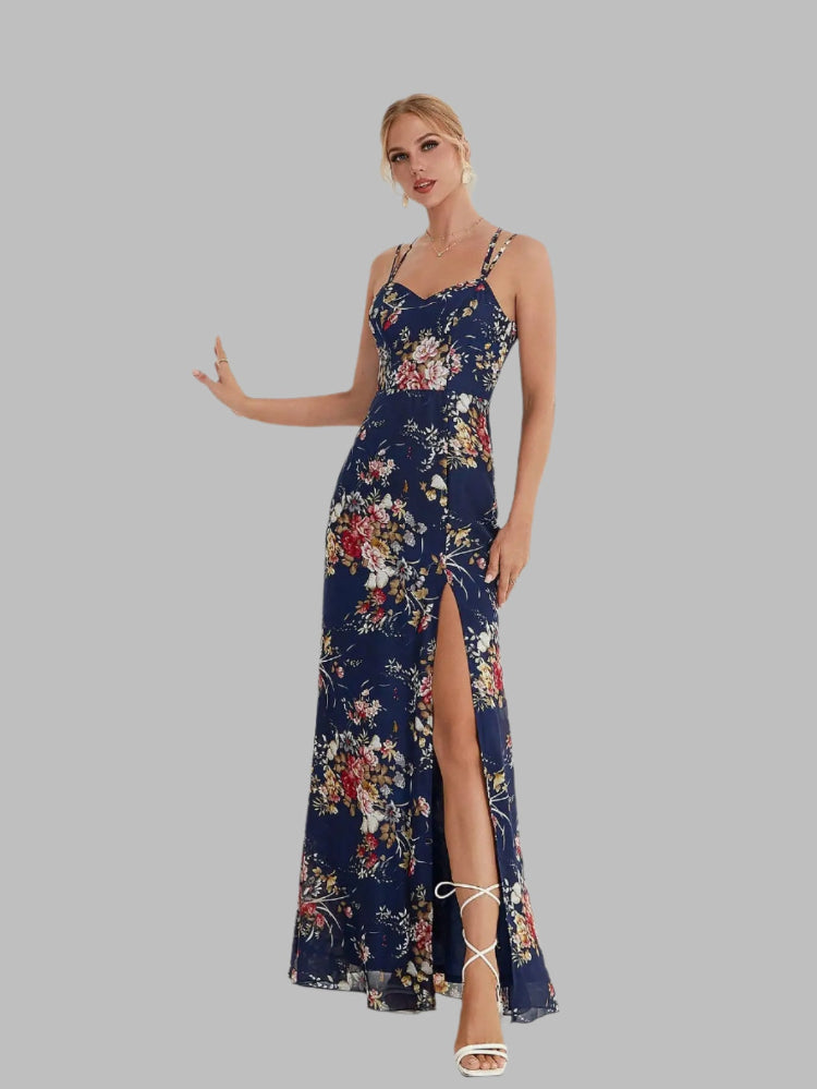 navy floral chiffon maxi dress-formal elegance