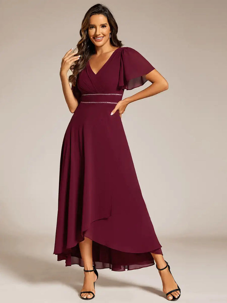 V-Neck A-Line Chiffon Burgundy Bridesmaids Dresses
