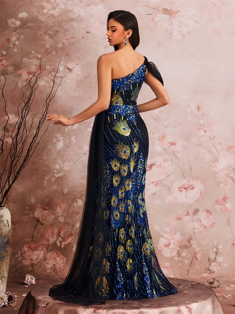 Elegant One Shoulder Sequins Streamer Party Dress
