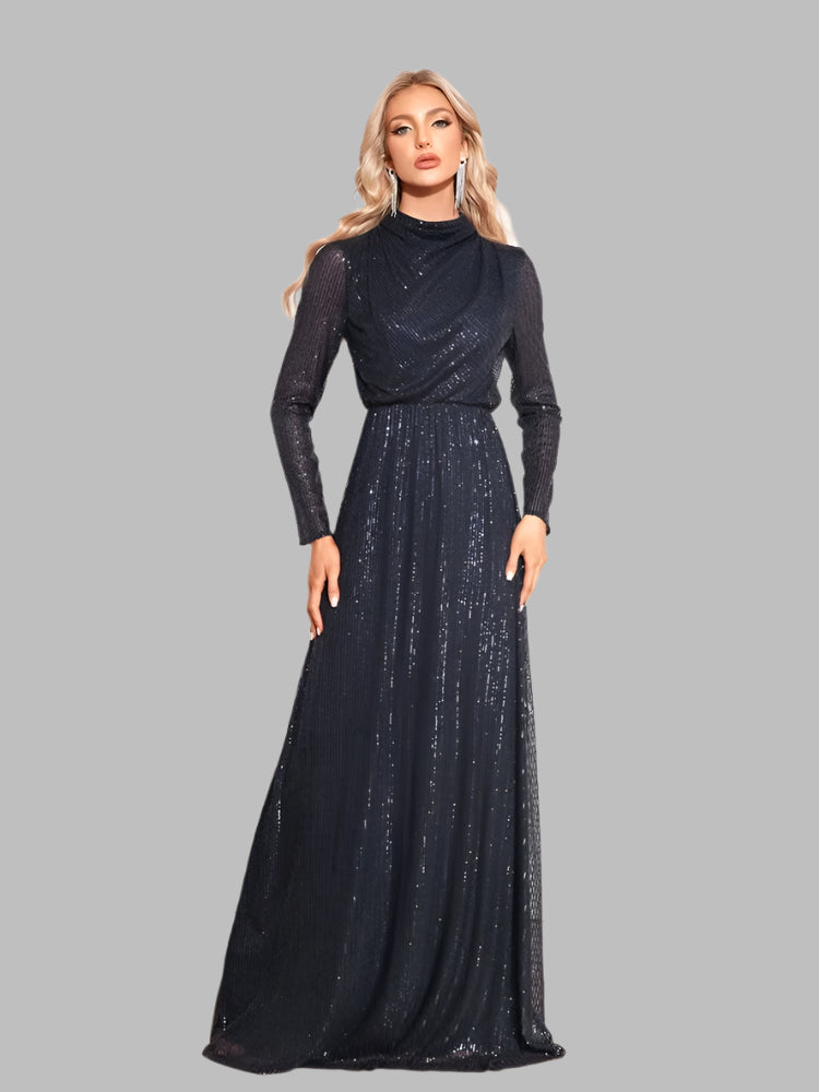 modest a-line Sequinned evening dress-formal elegance
