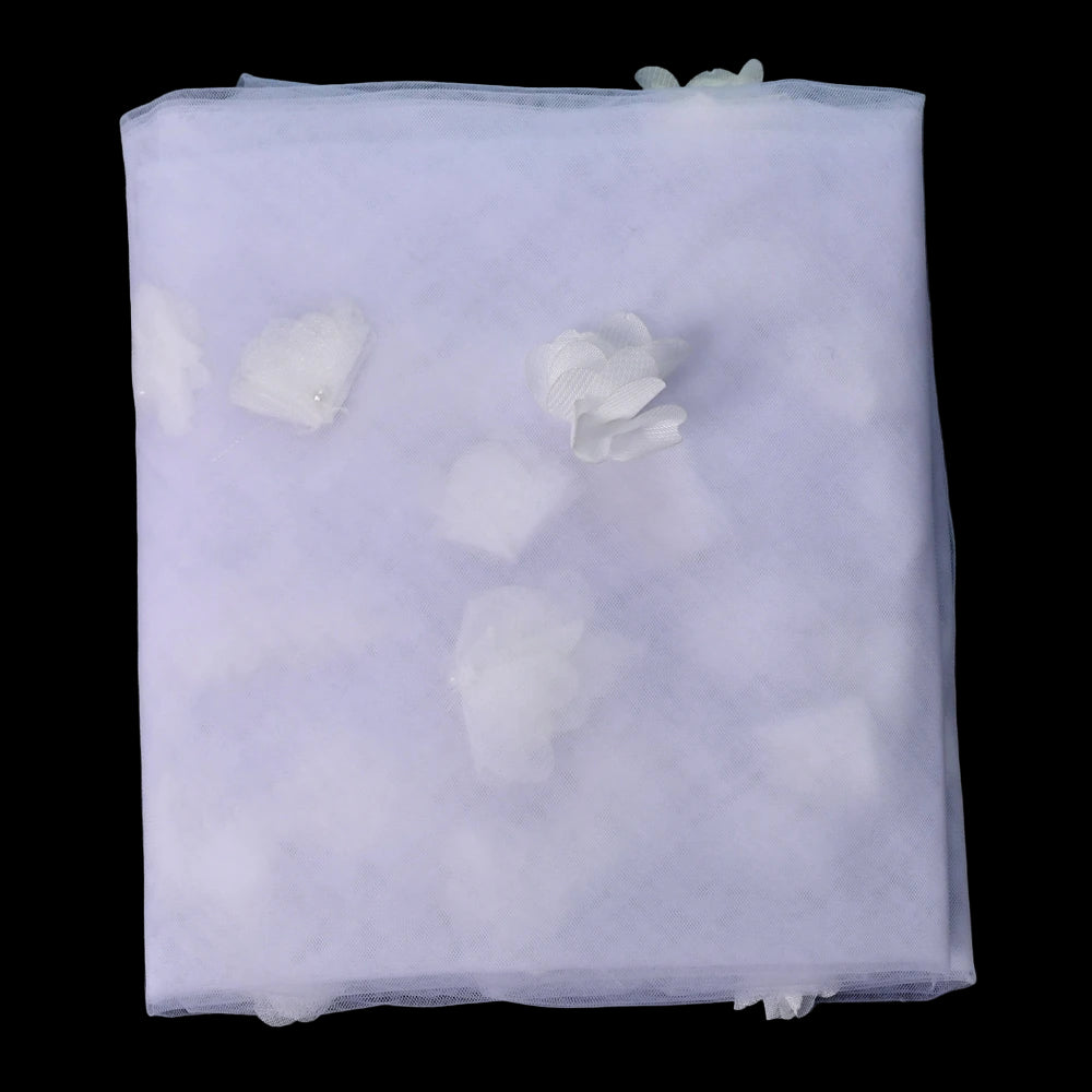 Long White 3D Flowers Blusher Wedding Veil