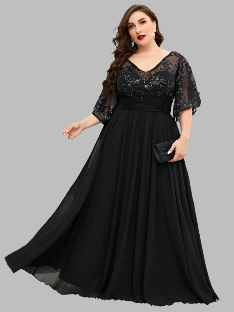 black lace and chifoon formal gown