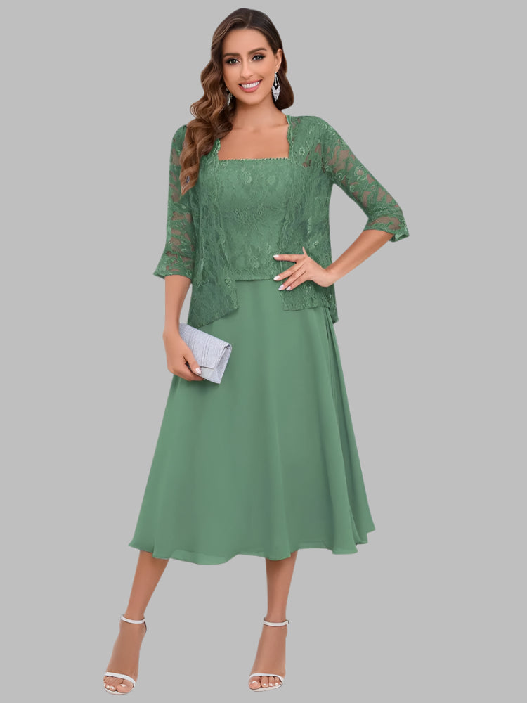 Navy Blue Chiffon A-Line Dress With Jacket