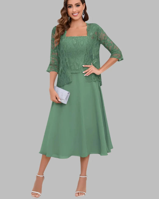 Peacock A-Line Two Piece Chiffon Dress