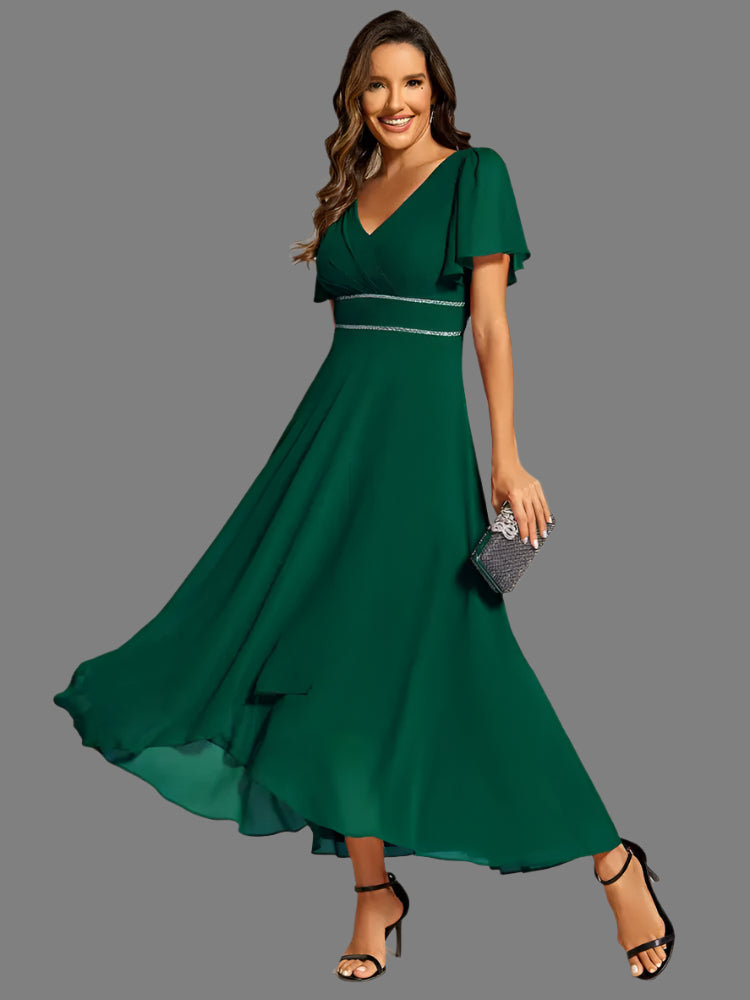 V-Neck A-Line Chiffon Burgundy Bridesmaids Dresses