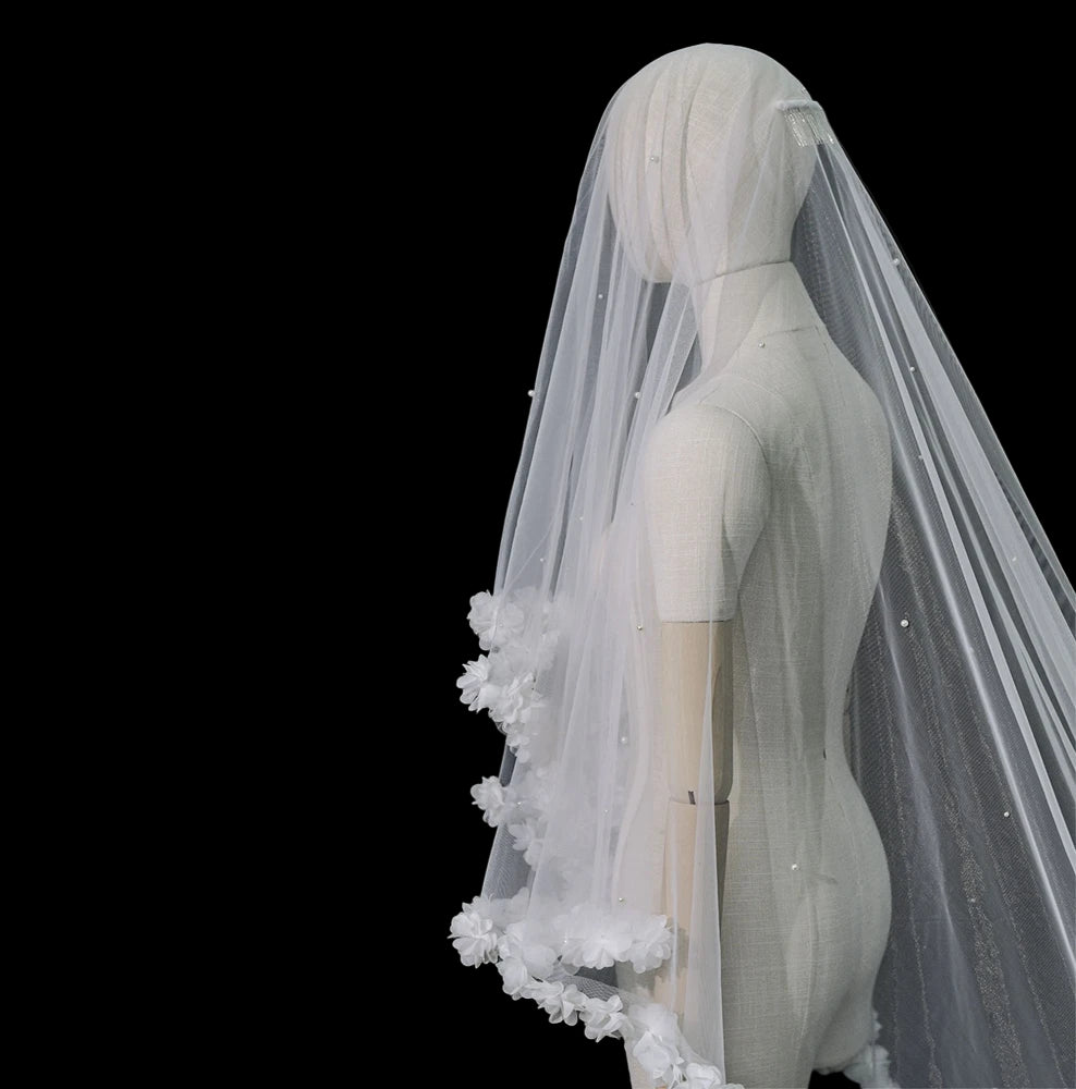 Veil 3D Flowers 2 Tier Bridal Veil With Blusher