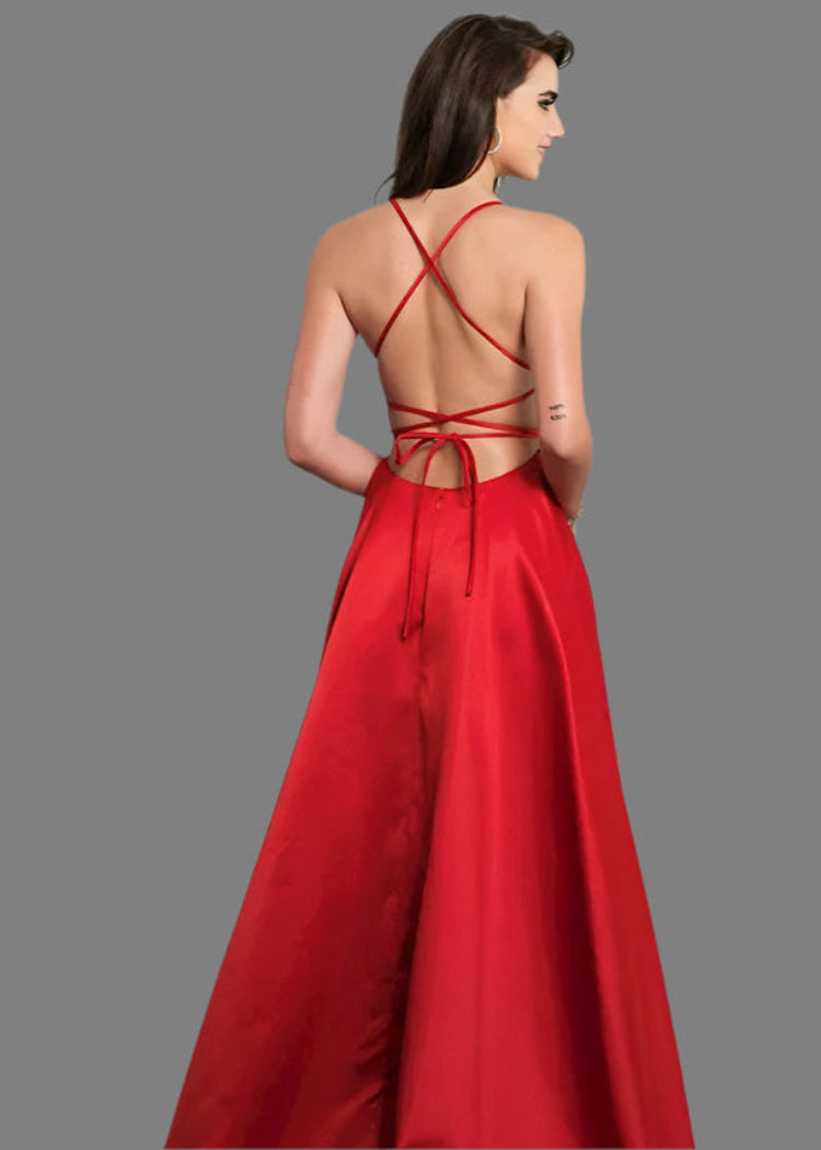 Satin Spaghetti Straps A-line Evening Formal Gown