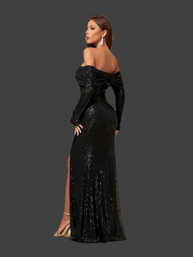 open back black strapless party dress-formal elegance