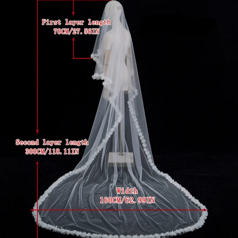 Veil 3D Flowers 2 Tier Bridal Veil With Blusher
