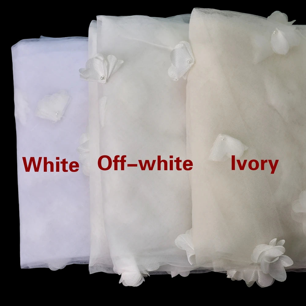 Long White 3D Flowers Blusher Wedding Veil