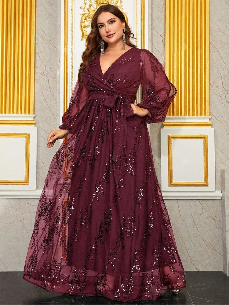 Plus Size Sparkling Sequin Embroidery Evening Gown