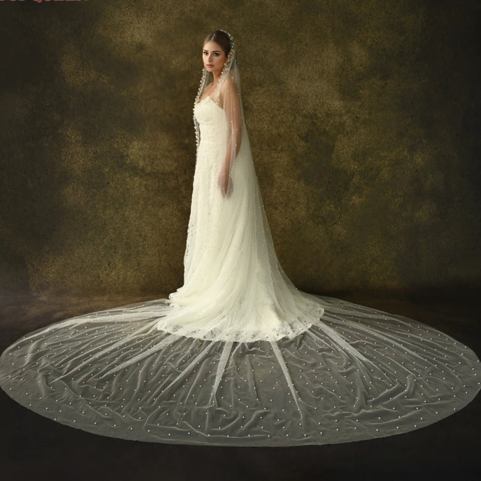 Pearls White Multi Length Wedding Veil