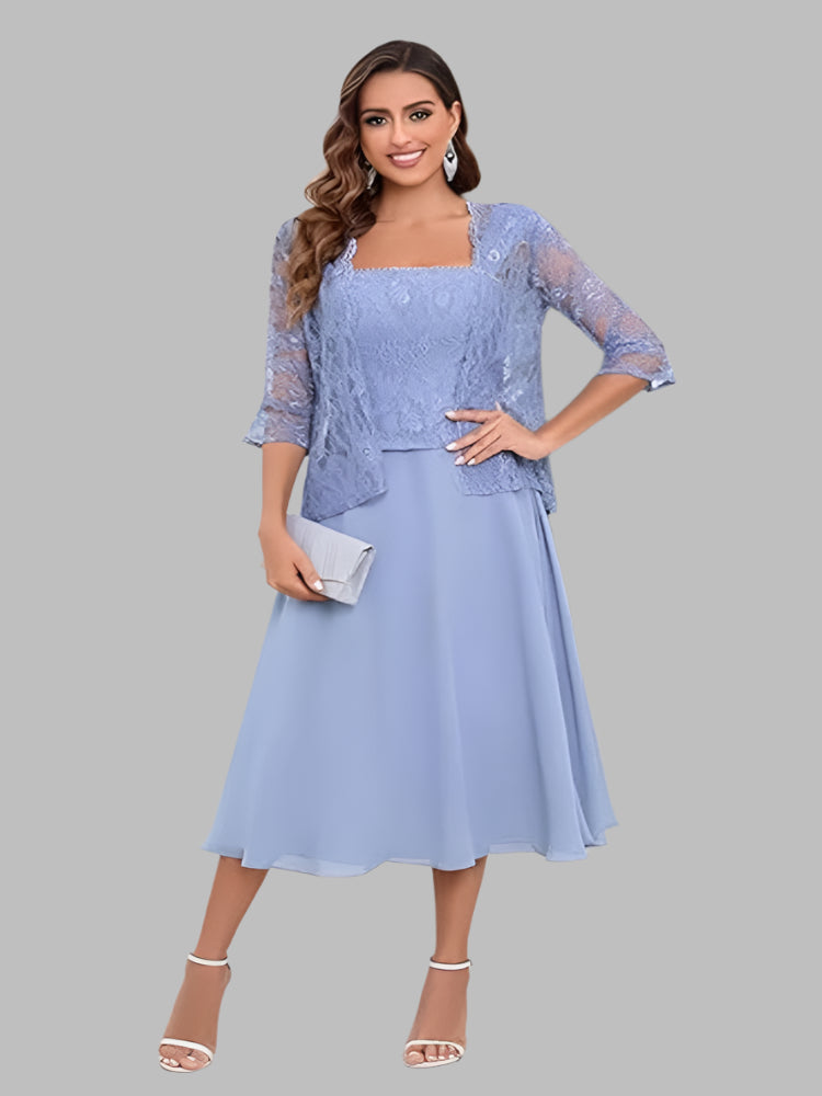 Mother of the bride or groom, light blue Midi length dress with a matching jacket for wedding or evening event