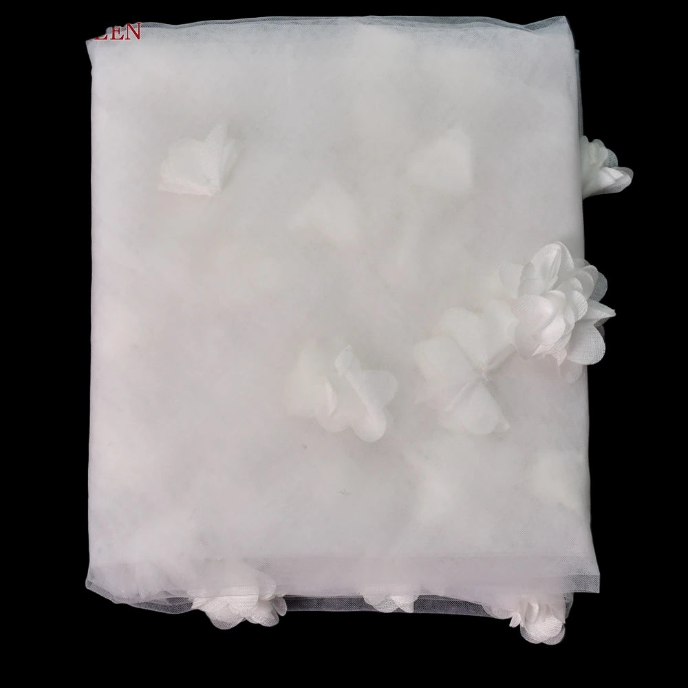 Long White 3D Flowers Blusher Wedding Veil