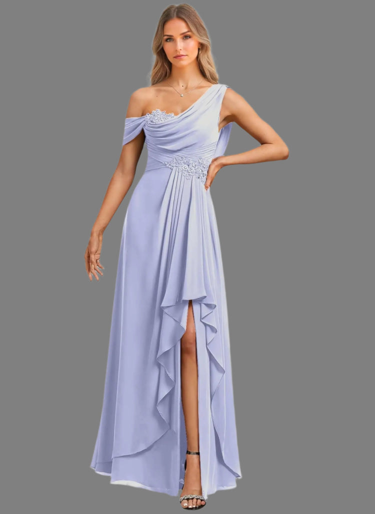 Fuchsia Chiffon Lace Applique Mother Of The Bride Dress