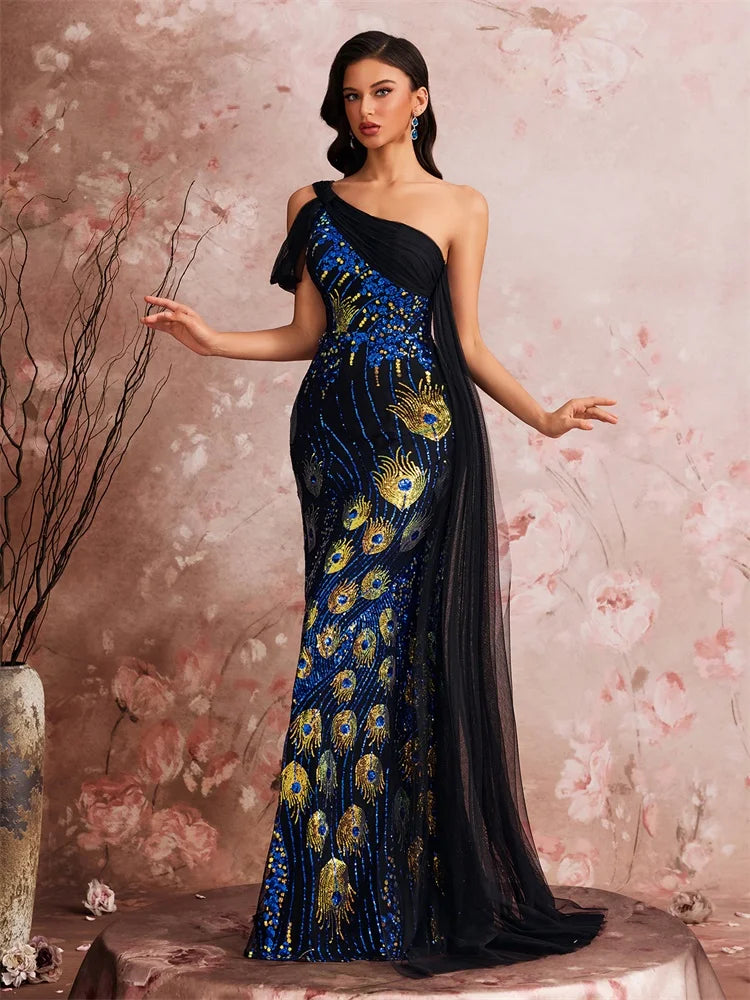 Elegant One Shoulder Sequins Streamer Party Dress