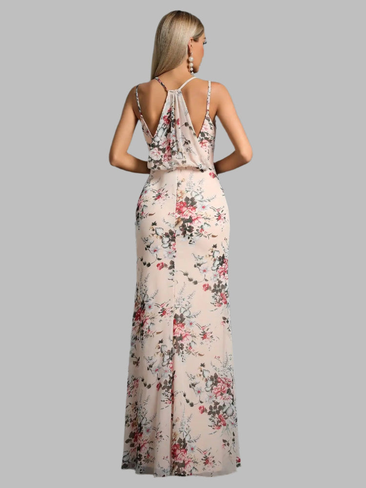 Elegant Pretty Printed Chiffon Maxi Party Dresses