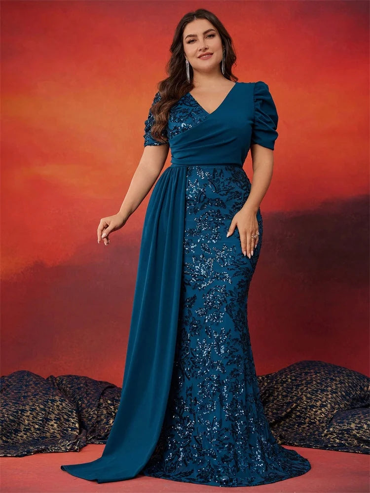 Short sleeve blue sequinned formal occasions event dress sizes 14-24w