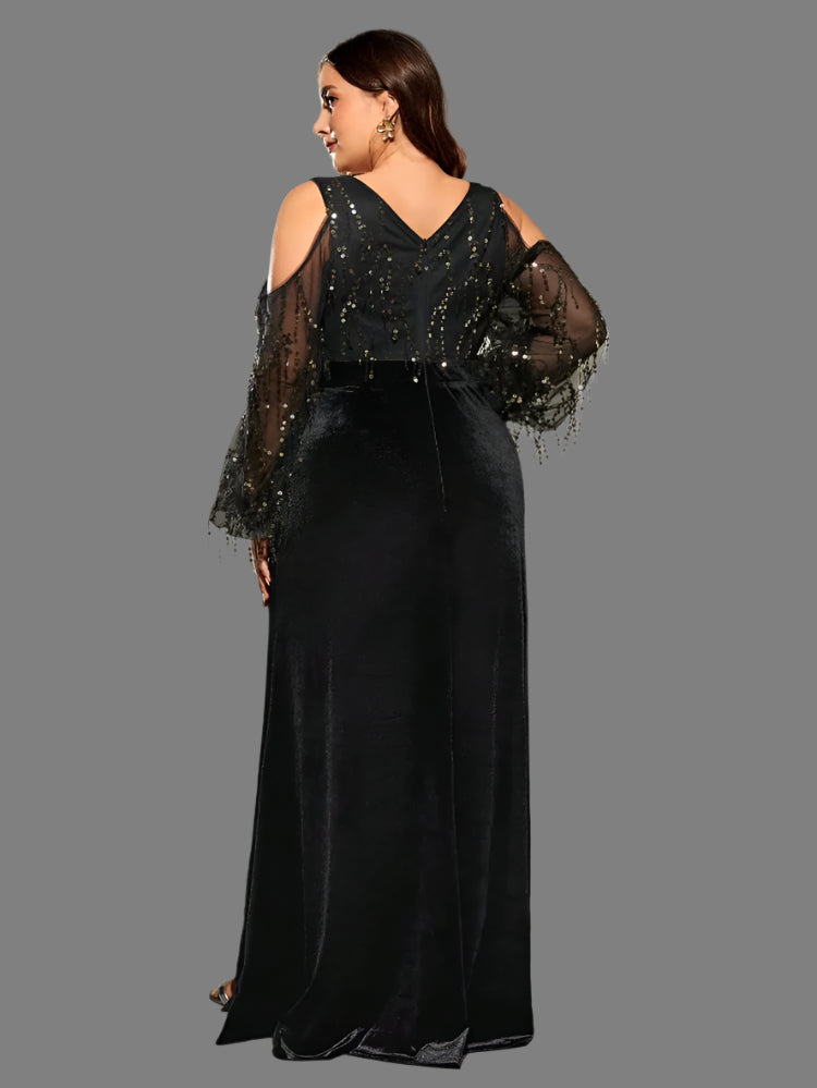 black v back velvet long evening party dress
