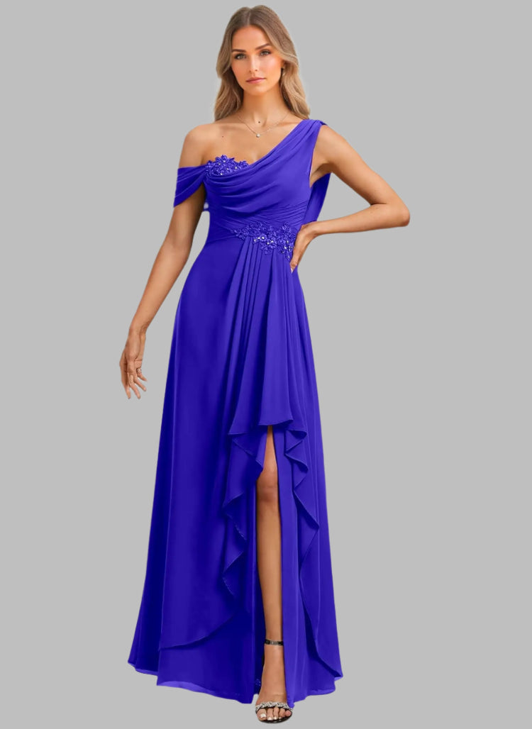 Dusty Blue Chiffon Lace Mother Of The Bride Dress