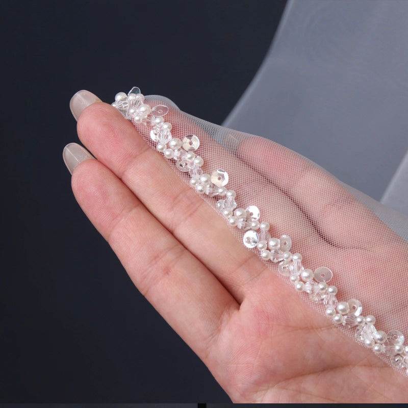 Long Cathedral Pearl Beaded Bridal Veil