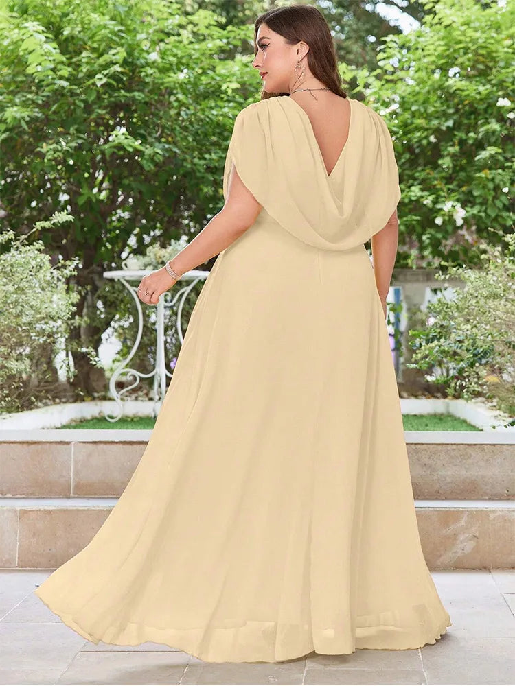 Plus Size With Sequins Draped V Neck Evening Dress