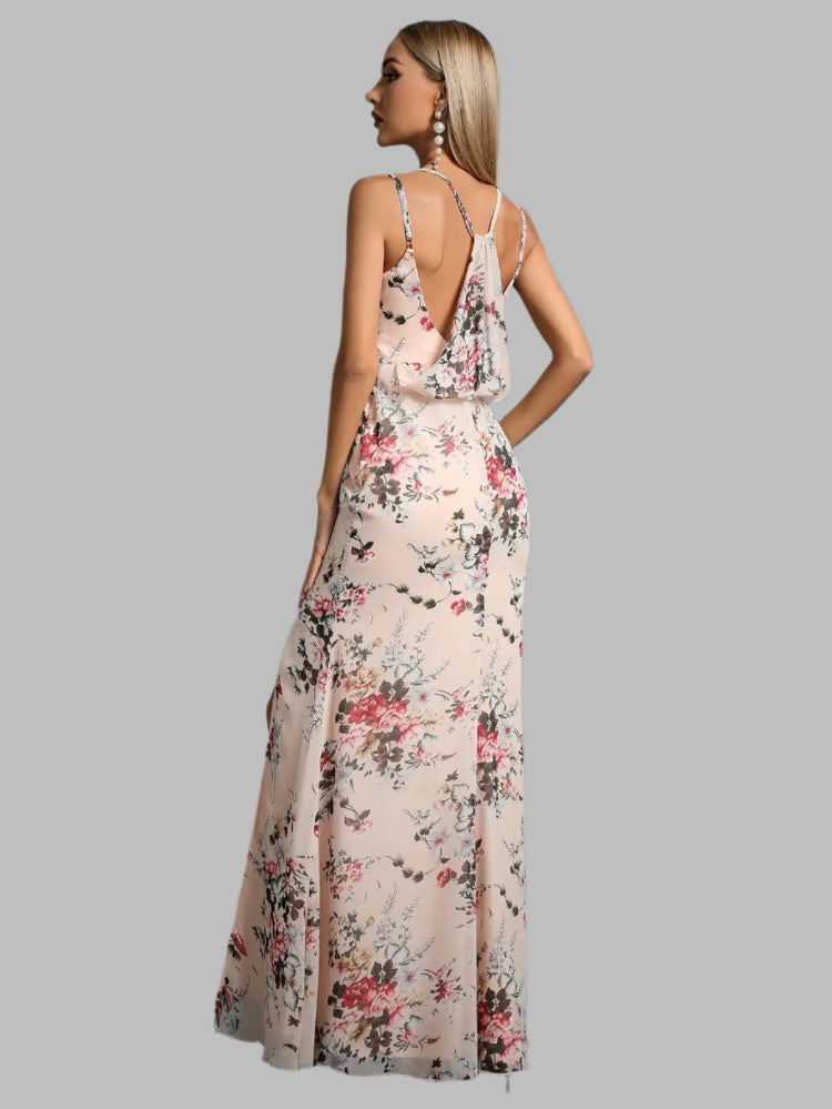 Elegant Pretty Printed Chiffon Maxi Party Dresses
