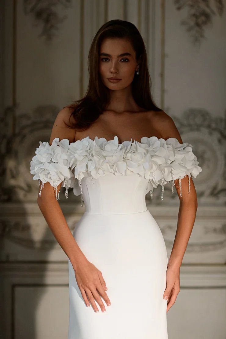 Simple White Ivory Off The Shoulder Wedding Dress