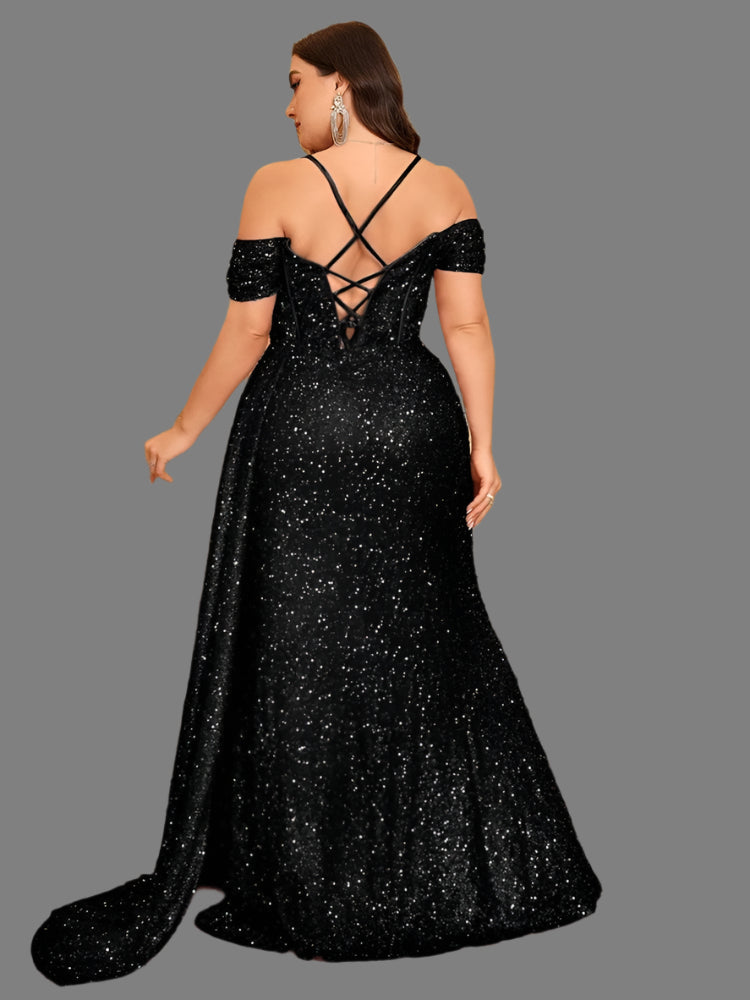 Sparkly Plus Size Off Shoulder Party Dress