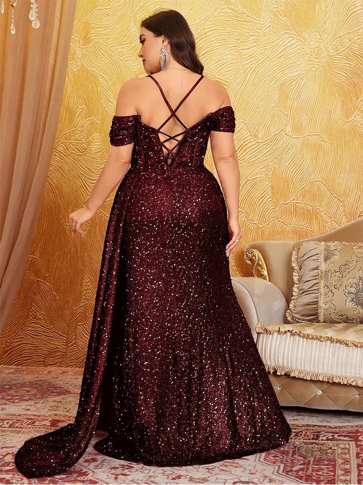 Sparkly Plus Size Off Shoulder Party Dress