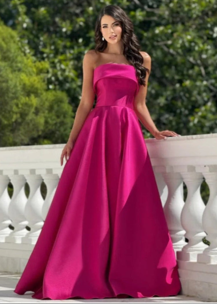 strapless a-line custom colours and sizes satin formal dress