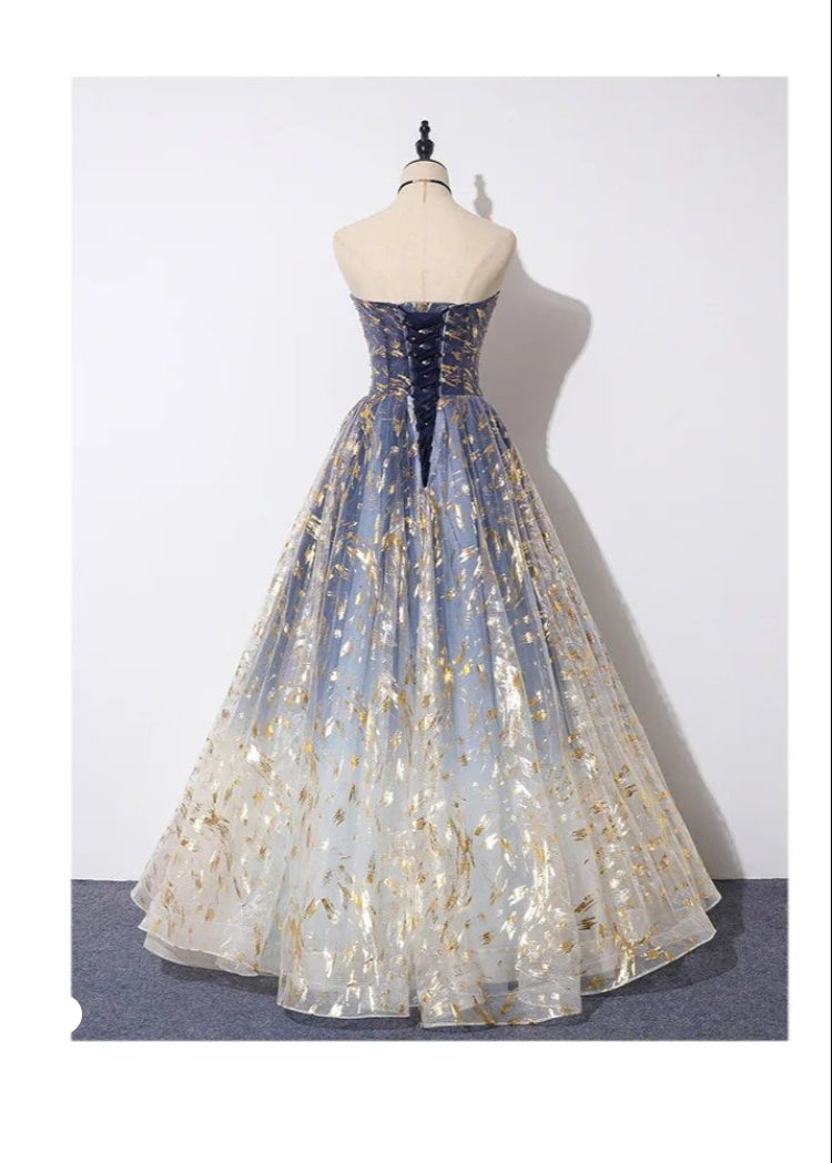 Strapless A-line Tulle Gradient Colours Formal Dress